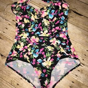 Black floral plus swim suit